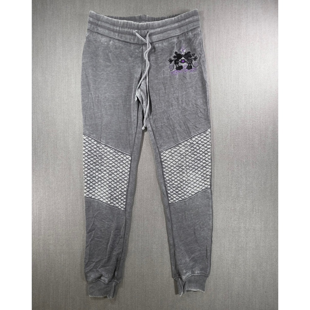 Disney Boutique Joggers Women Small Grey Mickey Minnie Moto Acid Wash Sweatpants